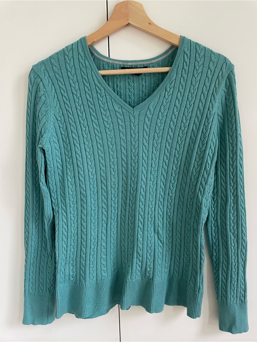 41 Hawthorn Teal Cable Knit V-Neck Sweater